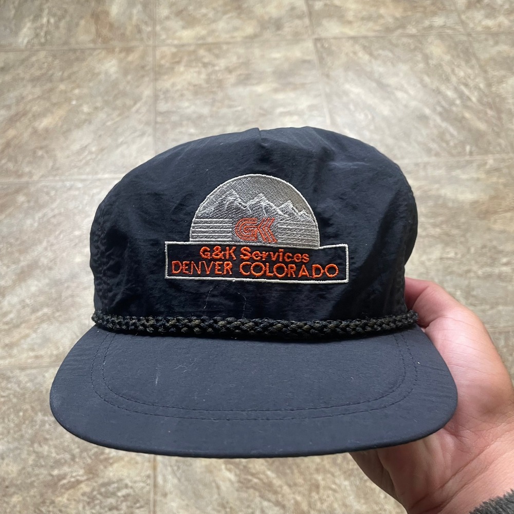 Vintage G&K Services Denver Colorado Nylon Rope Hat Black Strapback Cap